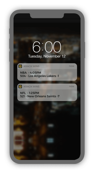 Krackwins Sports Betting App Mobile Notifications View